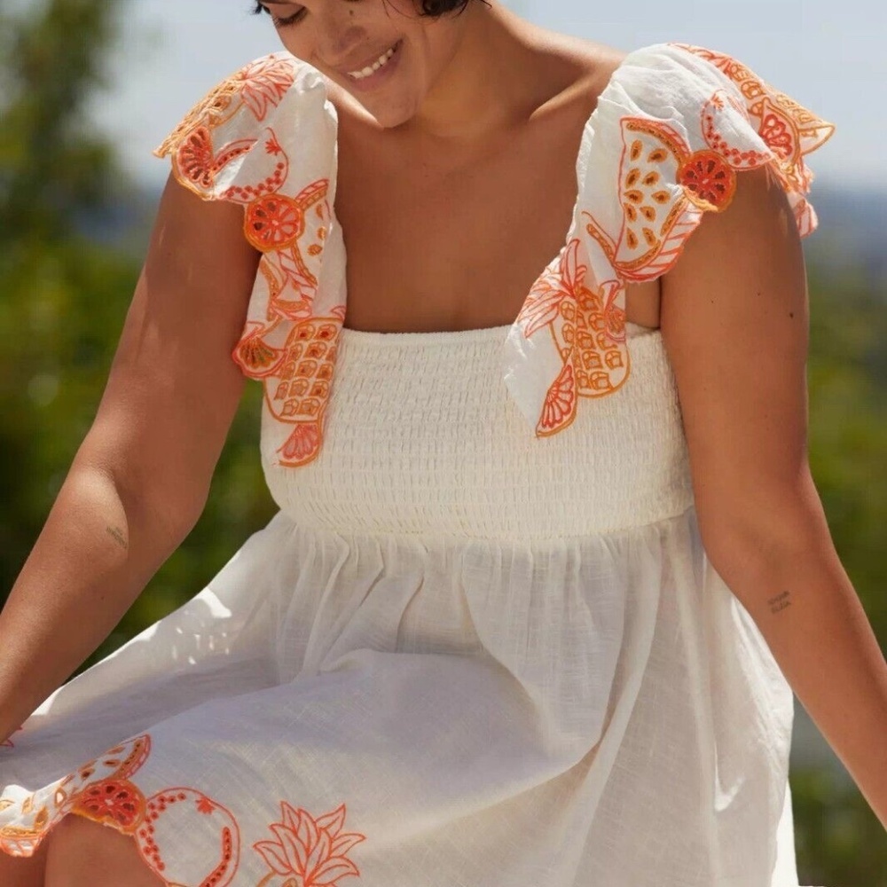 By Anthropologie Flutter-Sleeve Square-Neck Mini Dress XL - Picture 6 of 6